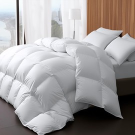 Wellos Luxury Goose Feather Down California King Comforter 850+ Fill-Power, Fluffy and Cozy Duvet Insert with 1000T 100% Cotton, All Season Premium Medium Warmth Down Comforter