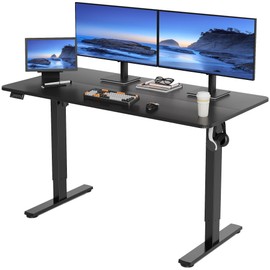 LongKe Electric Standing Desk Adjustable Height, Stand up Home Office Desk, 55x24 Inches Sit Stand Desk with Memory Preset, Black