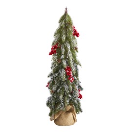 Nearly Natural 24in. Flocked Christmas Artificial Tree with Berries and Pine Cones, Green