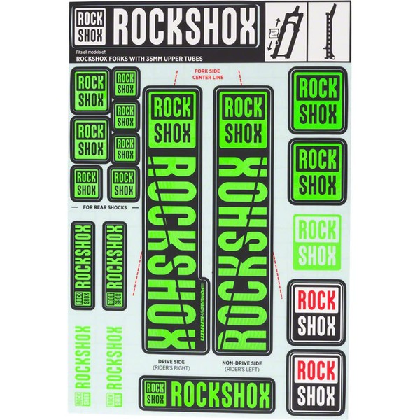 Rockshox Decal Kit 35 mm Neon Green, Pike/Lyrik/Domain/Revelation 11.4318.003.510 Replacement Parts Yari, Green, Standard
