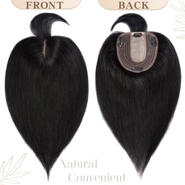 S-noilite Hair Toppers for Women with Bangs Topper with Bangs Real Human Hair Toppers 130% Density Silk Base Clip in Topper Hairpiece with Fringe 40g 12 Inch #01 Jet Black