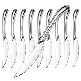 Nice Kitchen Steak Knives Set of 10, Sharp Serrated Steak Knives with Solid Handle, Premium High Carbon Stainless Steel Steak Knife Set