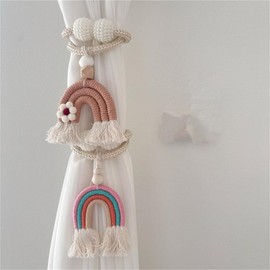 champracer Pack of 2 Curtains Tiebacks Rainbow Boho Curtain Holders, Tassels Curtain Clips Tieback Rope, Curtains Hooks Rings Rainbow for Home Children's Room Decoration (Pink Rainbow)