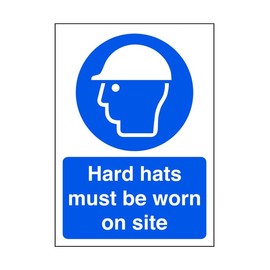 Hard hats must be worn on site - safety sign, ppe, head protection- 3mm Aluminum Dibond for indoor/outdoor usage (300mm x 200mm) 7m Viewing Distance.