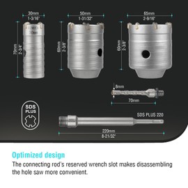 BINOTA Concrete Hole Saw Kit, Rotary Hammer Core Bit Hole Saw, with SDS Plus Shank, for Concrete Cement Brick Wall Stone Masonry, Core bit Set 30 50 65 mm