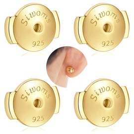 2-Pairs Locking Earring Backs Replacements - 14K Gold Plated Silver Earring Backings for Studs, Hypoallergenic, Secure No Fading Comfort