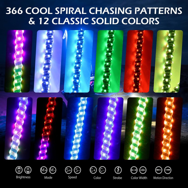 LMYYGOO 2PCS 3FT RGB LED Whip Light with Spring Base