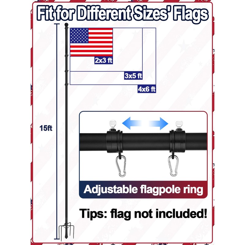 Acostop 15ft In Ground Flag Pole for Outside House, Fit