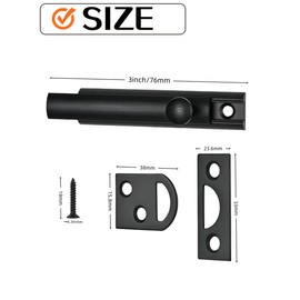 uvbwsBlack 3-inch Solid Brass Surface Bolt Door Sliding Bolt Lock, Heavy-Duty Concealed Sliding Surface Door Bolt, Used for The top of Door Sliding Lock.