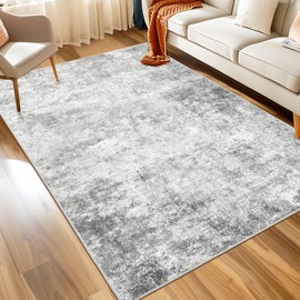 WITSHOCK 5x7 Area Rugs for Living Room, Machine Washable Area Rugs, Rugs for Bedroom, Kitchen Rugs, Modern Abstract Carpet, Soft Non-Slip, Low Pile Large Area Rug for Office Dining Room, Grey