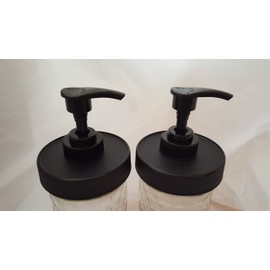 2 Black Matte Plastic Lids with Liner & Pump - Regular/Standard Mason Jar Lotion/Soap dispenser Lid