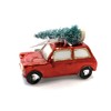 Festive Red Retro Mini with Christmas Tree on Roof Bauble