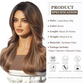 Esmee Long Layered Straight Brown Wigs for Women Natuaral Synthetic Hair Heat Resistant Ombre Wig for Daily Party Cosplay Use