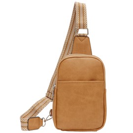 Ovida Sling Bag for Women Vegan Leather Crossbody Fanny Pack Trendy Sling Chest Bag Purse with Adjustable Guitar Strap for Travel(Camel)