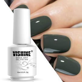 Vishine Gel Nail Polish 15ml Soak Off UV LED Gel Polish Varnish Nail Art Long-Lasting DIY Salon - Military Green 0.5 OZ