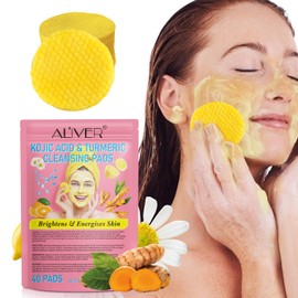 Turmeric Kojic Acid Cleansing Pads, Kojic Acid Cleansing Pad, Kurkuma Kojic Säure Reinigungspads for Face Exfoliating and Cleaning 40Pcs
