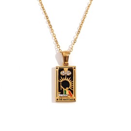 Bernice 18K Gold-Plated Stainless Steel Vintage Tarot Card Necklace for Men&omen (The Magician)