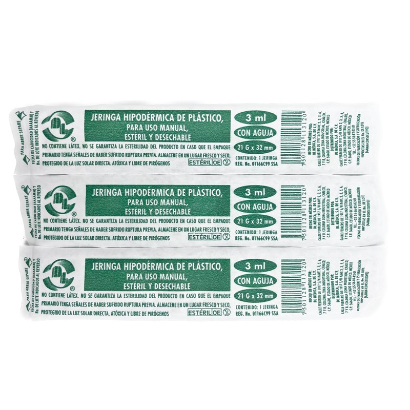 Caja De 100 Jeringas 3 mL Con Aguja 21 G