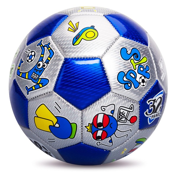 U&C Planet Size 3 Football Toddlers Age 3-8 Outdoors Soccer Ball Sports Training Kids Small Footballs for Kids Playing Toy Ball for Children Girls Boys Glitter Blue Football with Pump