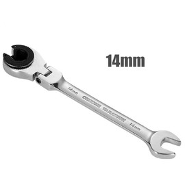 SagaSave Ratcheting Wrench Open Flex-Head Open End Double Opening Ratchet Combination Wrench Hand Tool Flare Nut Wrench Silver 14mm