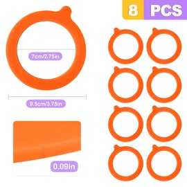 ZeriLion Set of 8 Silicone Sealing Rings (3.75" Diameter, Orange) - Replacement Mason Jars Jar Lids, Jar Seals for Compatible Glass Canning & Storage Lids