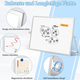 QUEENLINK Magnetic Whiteboard, Double-Sided Desktop Magnetic Board, Small, White Board Small with Stand, 20 x 30 cm, Writing Board, Wipe Clean
