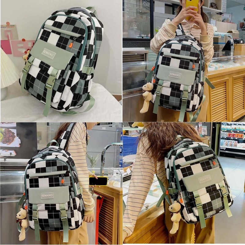 jupkem Checkered Backpack for Women Cute Backpack Black and White