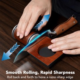 Rolling Knife Sharpener, Diamond & Ceramic Kitchen Knife Sharpening Tool Kit for Steel of Any Hardness, 15°, 18°, 20° & 22° Magnetic Angle Eco-Friendly Sturdy Sapele Wood