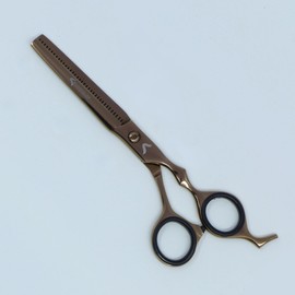 SHARPGLAM 7” Hair Thinning Scissors – Professional Texturizing Shears, Japanese 440C Steel, Offset Crane Handle (RoseMist Gold)