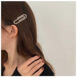 Andelaisi Boho Pearl Hair Clip Barrette Gold Pearl Hairpin Clips Vintage Paper Clip Hair Barrette Clip Tiny Pearl Head Clip Accessories for Women and Girls Headdress