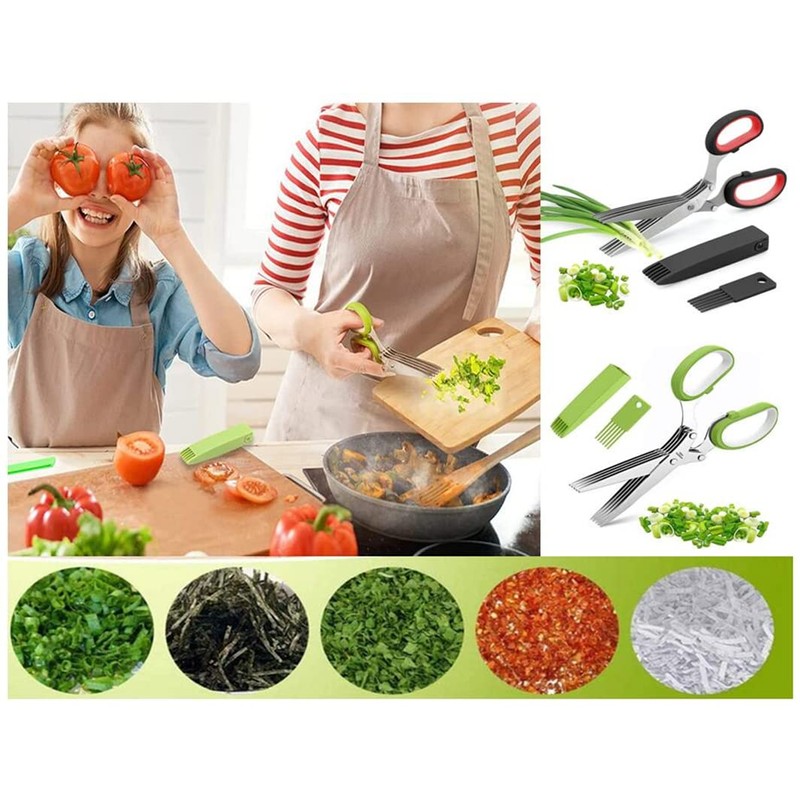 Hitopin 2 x stainless steel kitchen scissors, 5 blades herb