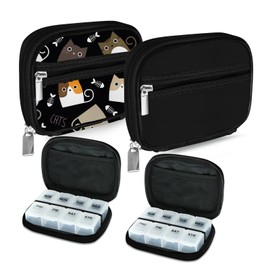 Serfeymi Tablettenbox Pillendose 7 Tage Klein Medikamentenbox Pillenbox mit Reißverschluss Stofftasche für Geldbörse,Tabletten Wochenbox zur Aufbewahrung von Medikamenten Fischöl–Schwarz 03+Schwarz 01