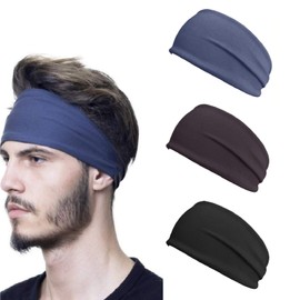 TENGFENG Headband Men Headband Sweat Absorbing Sports - Wide Comfortable Sweatband for Men and Women Quick Dry Turban Hair Band Sports Headbands for Running, Soccer, Yoga, Cycling, 3 Colors