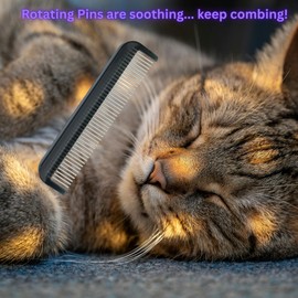 Cat Comb with Silky Smooth Rotating Teeth - Clears Mats Gently and Easily (5" Ultra Fine Teeth; 7" Dual Teeth) (Black, 5")