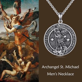 SHEAISRS 925 Sterling Silver St Michael Necklace for Men Archangel Michael Pendant Amulet Medal Jewelry 22"+2" Chain