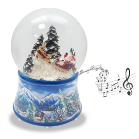 Snow Globe Christmas Music Box | Santa Claus in Sleigh | Base Winter Landscape Light Blue | with Music Box | Height: 14 cm W: 10 cm | Shaking Ball | 20103