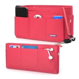 Lucky Sign Bag Organiser for Handbags, Inner Pockets, Handbag Organiser with Key Chain, Wallets, Multifunctional Felt Pockets, 26 x 11 x 16 cm, Red