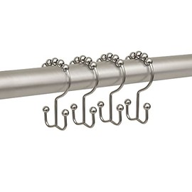 Stay Smart Way Double Shower Curtain Hooks - Set of 12 Metal Shower Curtain Rings - Double Glide Shower Hooks for Bathroom Curtain (Matte Nickel)