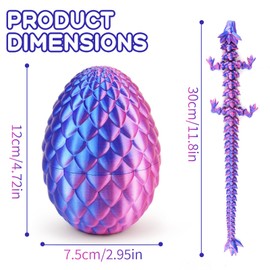 Josunlealy 3D Printed Dragon Egg,12“Crystal Dragon Inside, 3D Printed Gift, Executive Desk Toy, Figure Decor, Easter Basket Essentials (Purple)