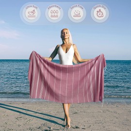 Ossano Towels Turkish Beach Towel - Oversized - Soft, Quick Dry, Sand Free, Absorbent Towels - Perfect for Beach, Travel, Pool and Bath (39x71) Pink