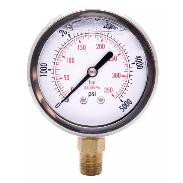 DuraChoice 2-1/2" Oil Filled Pressure Gauge, SS Face, 1/4" NPT,