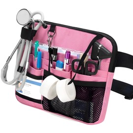 Epicover Pink Nurse Utility Tool Bag, Multi-Pocket Medical Organizer with Adjustable Waist Strap, Oxford Cloth Storage Pouch for Stethoscope, Pens, and Medical Supplies