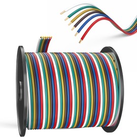 100FT 6 Wire Trailer Wire, 14 Gauge CCA Wishbond Color-Coded Wiring Harness Spool Trailer Wiring Kit, for All Basic Wiring Needs(Red, Blue, Green, Yellow, Brown, White)