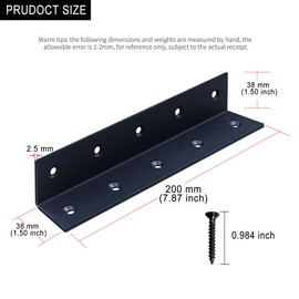 8" x 1.5" x 1.5" L Brackets Heavy Duty, Large Iron Corner Bracket Metal Joint, Thickness 2.5mm Including Screws, for Wooden Bookshelf Furniture Cabinet (Black-4PCS)