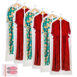 Clear Garment Bag Long Garment Bags for Gowns,Vinyl Dress Bags for Closet Storage, Long Plastic Bags Zippered Garment Protector Bags for Longer Dress - 24'' X 60''/6 Pack