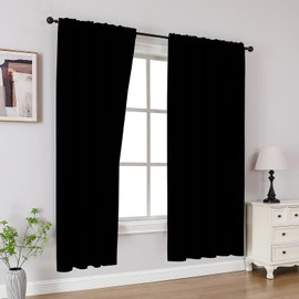 CUCRAF Black Blackout Curtains 63 Inches, Thermal Insulated Noise Reducing Rod Pocket Window Drapes for Bedroom & Living Room(52x63 Inch, 2 Panels)