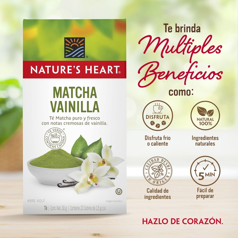 Nature's Heart 7502252484421 Te Matcha Vanilla, Matcha, vainilla, 30 gramos