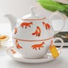 Bicuzat Orange Fox Pattern Tea Set, Tea Pot Cup Saucer