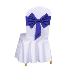 GreatRise Pack of 2 Satin Bow Chair Sashes Stretch Chair Bows Elastic Satin Sashes Chair Bow Ribbon for Wedding, Banquet, Birthday Party Hotel Home Decoration Sapphire Blue