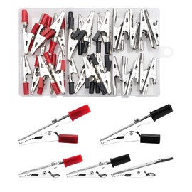 VooGenzek 55 of 5 Types Alligator Clips, Test Metal Alligator Clips, Electrical Test Clamps for Laboratory Tests, with Plastic Handle (Red & Black)